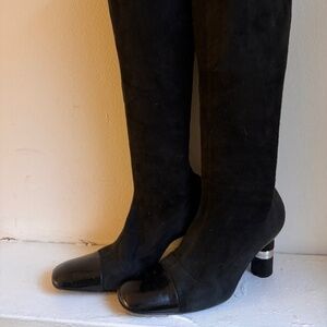 Vintage Chanel Black Suede Boots, Size 38